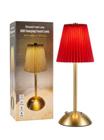 Cordless Rechargeable LED Table Lamp with Red Pleated Shade in 3 colours