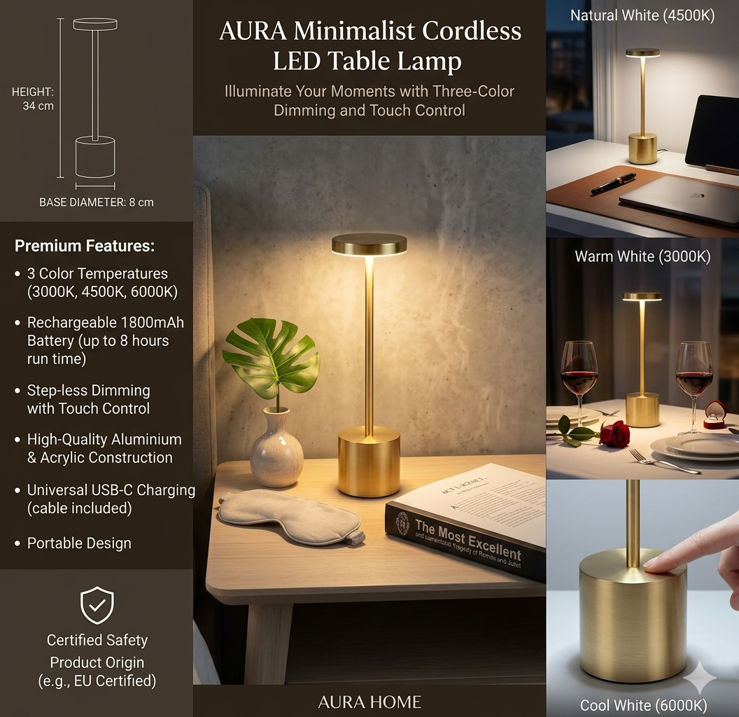 LED Table Lamp Hotel Wireless Rechargeable Desk Lamp Touch