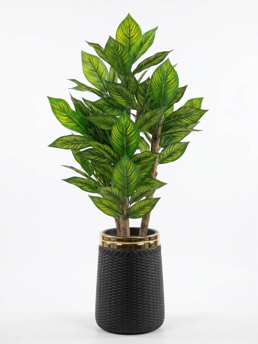 Artificial Calathea Plant in Decorative White & Gold Ceramic Planter