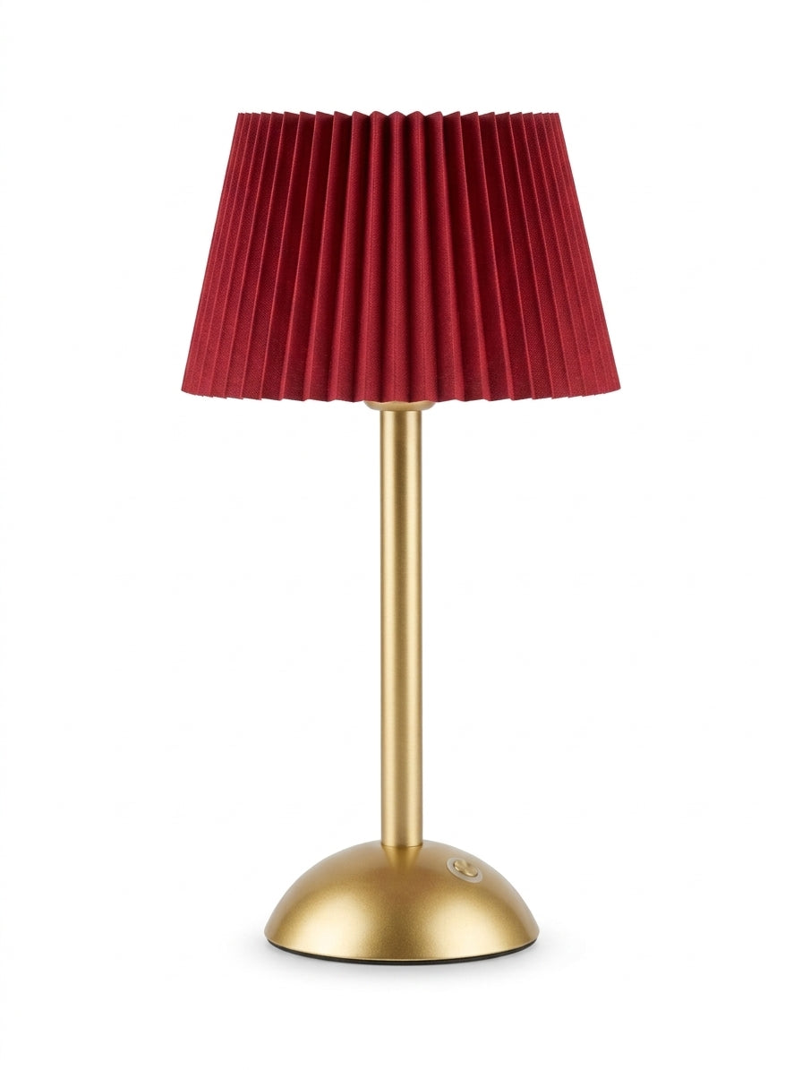 Cordless Rechargeable LED Table Lamp with Red Pleated Shade in 3 colours