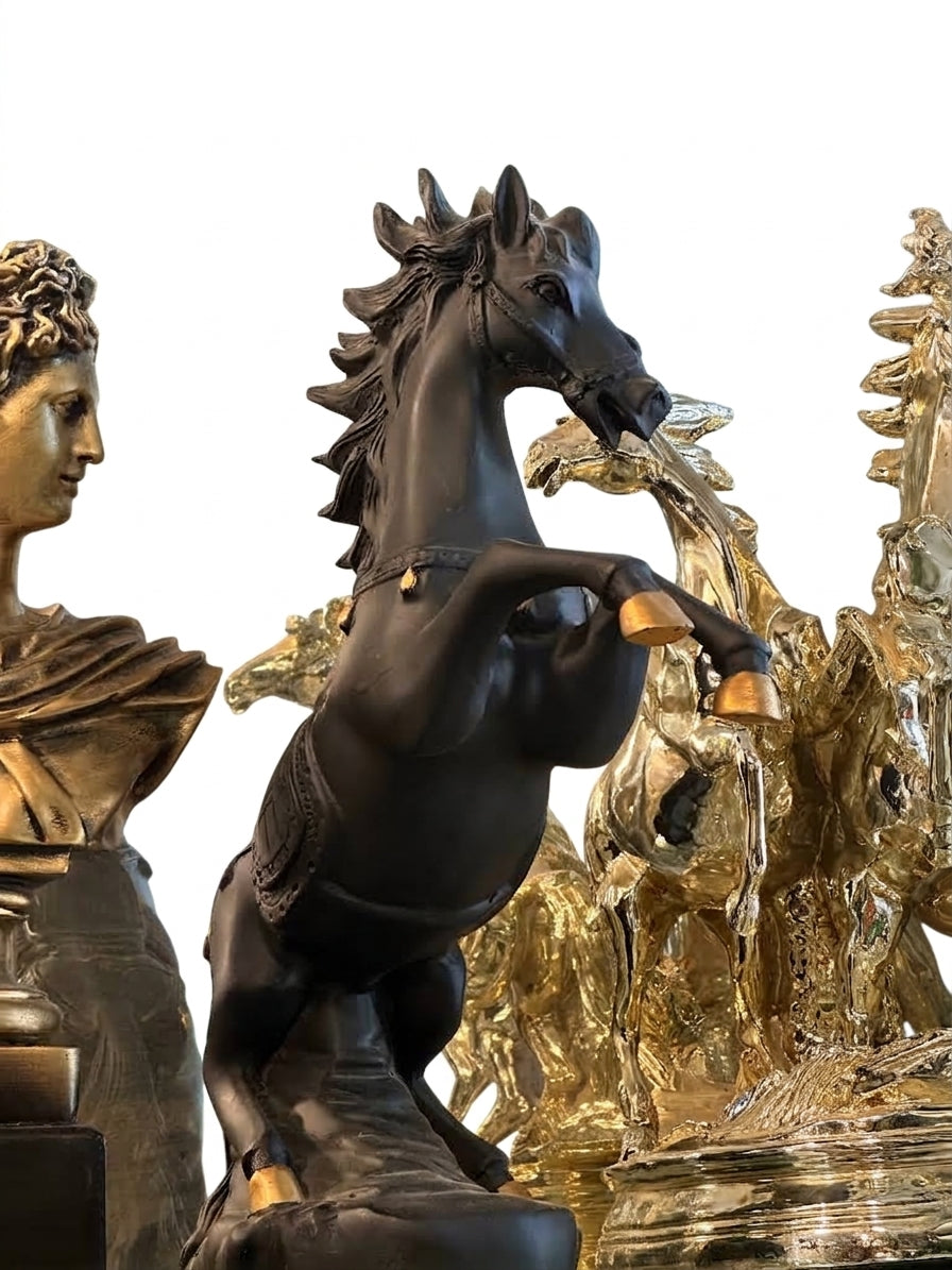 Matte Black Rearing Horse Statue