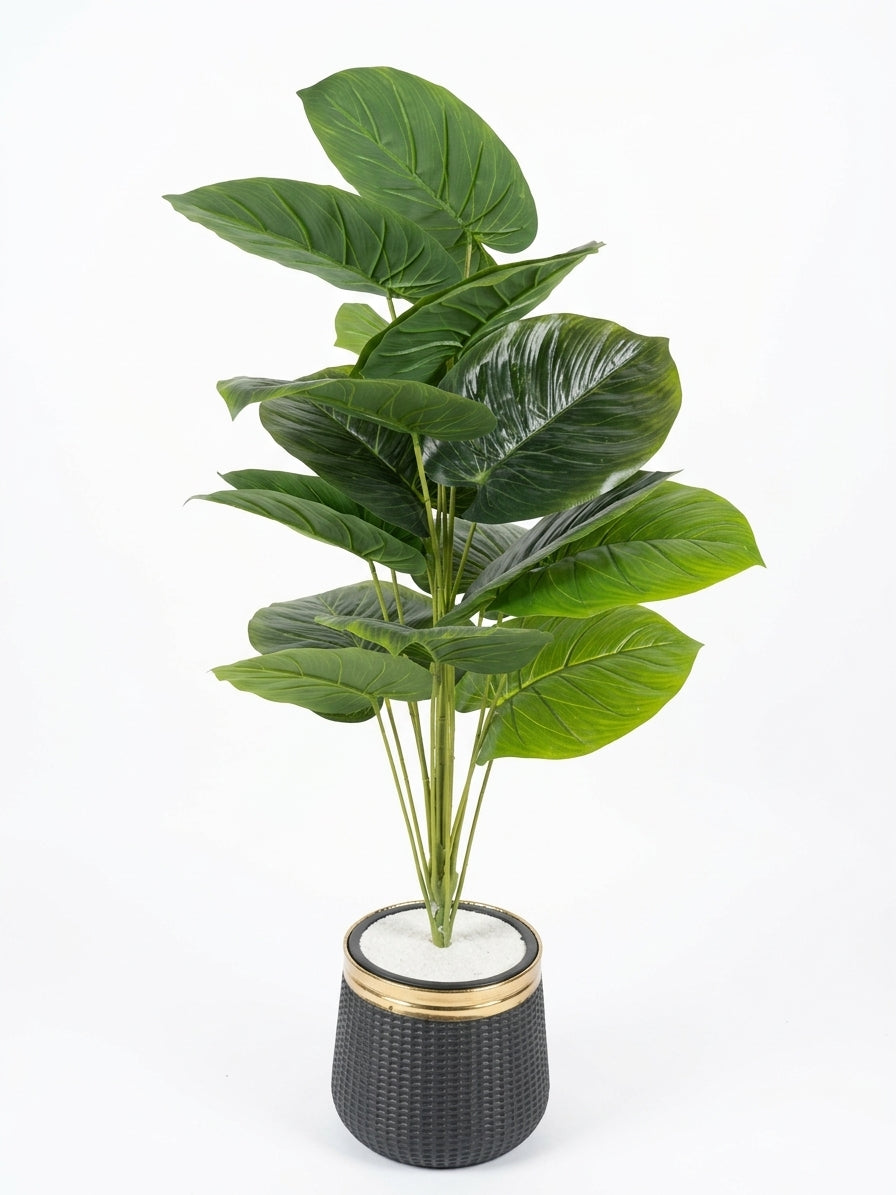 Artificial Monstera  Plant in Modern Black & Gold Planter - Small Size