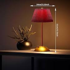 Cordless Rechargeable LED Table Lamp with Red Pleated Shade in 3 colours